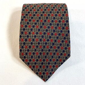 Brooks Brothers Men's Tie Navy Gold & Red  Print Silk Necktie 60 x 3.75 in.